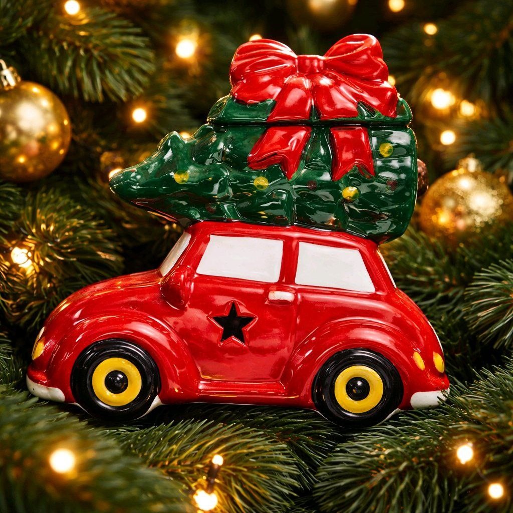 quemador coche con arbol de navidad