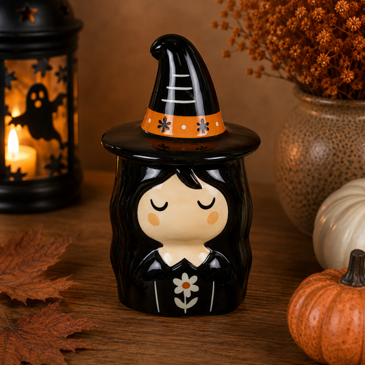 Quemador bruja kawaii Halloween negra con sombrero desmontable banda naranja