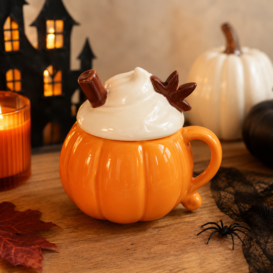 Quemador taza calabaza Halloween sin tapa con vela de té encendida